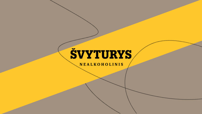 Svyturys non-alcoholic beer branding with yellow stripe and abstract lines — cover image for social media case.